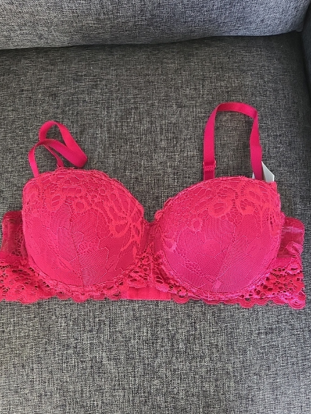 I Lumie By I Love Your Style Hot Pink Lace Balconette Bra